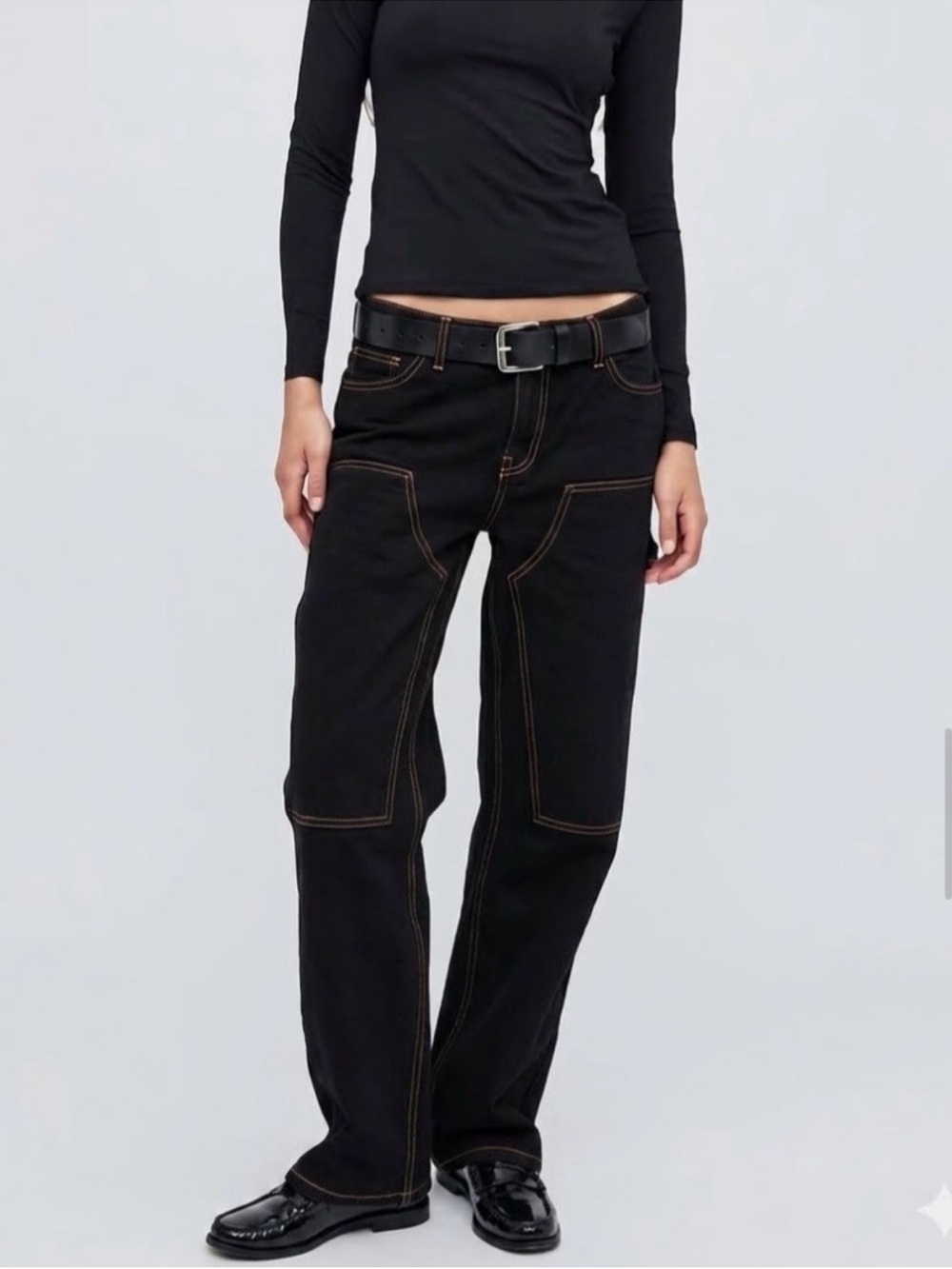 Still Here NY Black High-Rise Straight Jeans with Contrast Stitching